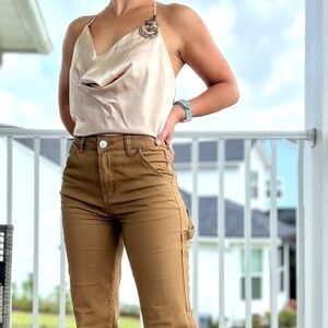 WHBM NWT 100% Silk Champagne Halter Handkerchief Top Size Large Tie Back